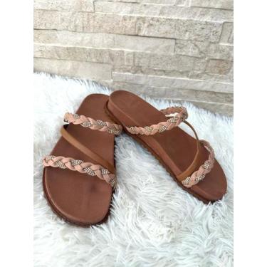 Imagem de Sandália papete feminina  3 tiras trançada baulada  rasteirinha chinel