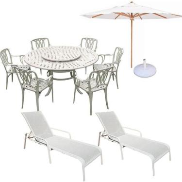 Imagem de Jogo de Jardim com Mesa Giratória 6 Cadeiras, Ombrelone e Espreguiçade