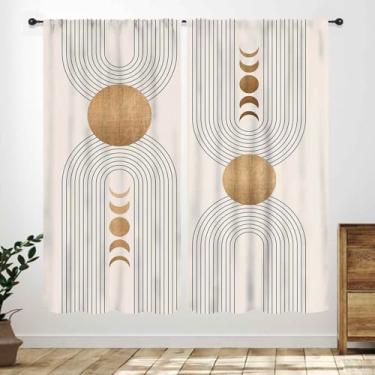 Imagem de Cortinas de lua boho, abstratas, meados do século, minimalista, moderno, arco do sol, fase da lua, geométrico, bege, dourado, tratamentos de janela para quarto, sala de estar, cozinha, banheiro, 2