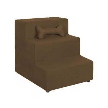 Imagem de Escada Pet Escadinha P Cachorro Gato Rampa Suede Veluso Marrom - Bemov