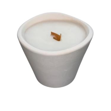 Imagem de Generic Castiçal de cerâmica branca moderna com vela perfumada de baunilha, pavio de madeira natural, em forma de coração, recipiente decorativo reutilizável (frasco de cone mínimo)