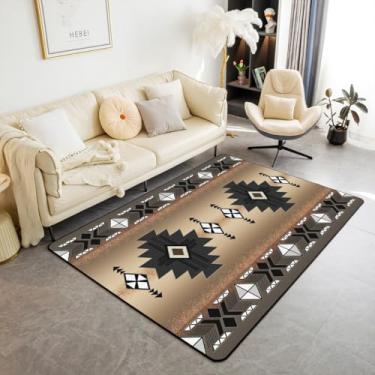 Imagem de Erosebridal Tapete de área asteca boho 1,28 m x 3'7,6 cm Tapetes rústicos indianos para sala de estar para crianças, adolescentes e adultos, geometria, tribal, retrô, exótico, verde, marrom