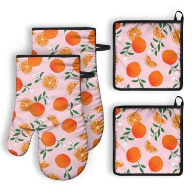 Imagem de QXWREL Conjuntos de 2 luvas de forno e suportes de panela para cozinha, luvas de forno resistentes ao calor e almofadas quentes para cozinha, luvas macias para forno e churrasqueira, itens essenciais