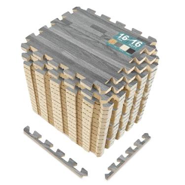 Imagem de Sorbus Tapetes de piso de madeira, tapetes interligados de espuma, cada azulejo de 3 pés quadrados de 3/8 polegadas de espessura, azulejos de madeira com bordas – para porão de sala de jogos de