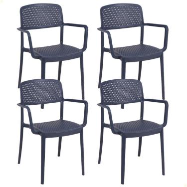Imagem de Kit 4 Cadeiras Tramontina Serena em Polipropileno Azul Navy com Braços 92097030