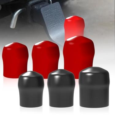 Imagem de Pacote com 6 capas de bola de engate de reboque, tampas protetoras antiferrugem à prova de poeira, compatível com SUV Trucks RV Boat Caravan Trailer Ball e mais acessórios (preto + vermelho)