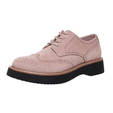 Imagem de Glorertl Mocassim feminino Oxford com plataforma grossa com cadarço bico redondo antiderrapante confortável casual elegante para trabalho escolar, rosa, 41