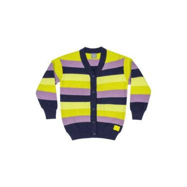 Imagem de Cardigan Listrado em Tricô Infantil Menina Quimby, Roxo, 10