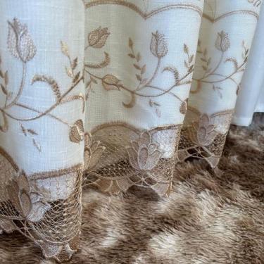 Imagem de Cortina Voil Linho Bordado Gripir Com Forro Leve Microfibra Luxo Forra