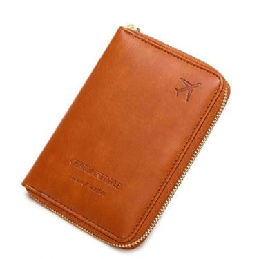 Imagem de Carteira para passaporte, porta-passaporte, integrada, multifuncional, porta-cartões, porta-documentos, porta-bilhetes, organizador de passaporte de viagem, Marrom, One Size, Americano