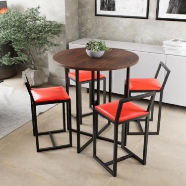 Imagem de Conjunto Mesa Redonda Imbuia 4 Cadeiras Pequena Estofado Industrial Bl