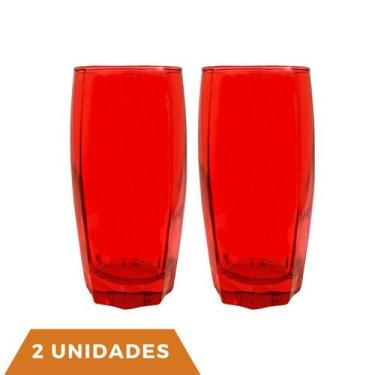 Imagem de Copos de Vidro Jogo com 2 Florence 370ml Vermelho Luxo - CRISTAR, Flor