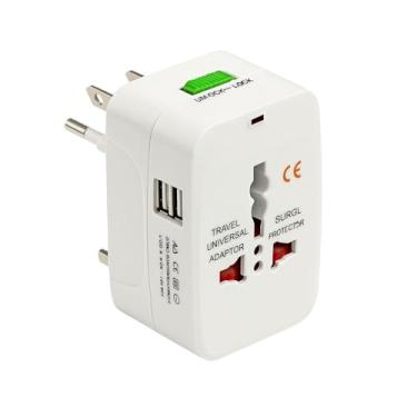 Imagem de Adaptador Internacional de Tomadas com 2 Entradas USB e Proteção de Sobretensão, Para Mais de 150 Países, Segurança Total e Proteção Inteligente