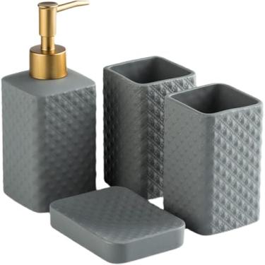 Imagem de Conjunto De Acessórios Para Banheiro Utensílios Domésticos De Cerâmica, Dispensador De Sabão, Copo De Banheiro, Saboneteira, Design Moderno Essenciais De Banheiro, Grey