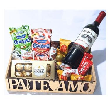 Imagem de Cesta Dia Dos Pais Presente Pai Aniversário Chocolates Vinho - Cesta d