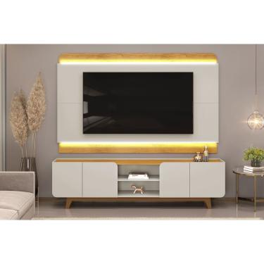 Imagem de Home p/ TV até 75 Pol Nadine c/ 4 Portas 220x605cm Off White/Freijó - DJ Móveis