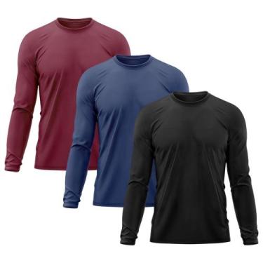 Imagem de Kit 3 Camisetas Masculina Térmica Proteção Solar UV  50/ Treino Academ
