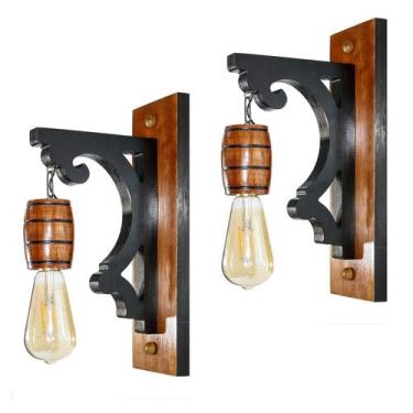 Imagem de Kit 2 Arandelas Luminárias Colonial Retrô Madeira Cor Mogno - Delenha 