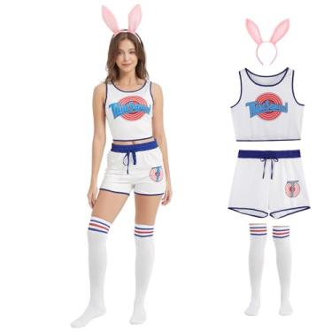 Imagem de KESSTEMA Pijama feminino de cosplay de coelhinho do filme espacial nº 10, roupa sexy com shorts, faixa de cabeça, meias PP