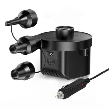 Imagem de Bomba de ar elétrica de 12 V DC para carro - Inflar/esvaziar rápido para infláveis, colchão de ar, brinquedos de piscina, camas de acampamento, sofá, mini bomba portátil com 3 bicos, serve para
