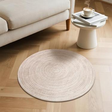 Imagem de Carvapet Tapete redondo de juta sintética de 61 cm, macio, pequeno, 61 cm, lavável na máquina, com suporte de borracha antiderrapante, tapete dobrável para sala de estar, quarto, berçário, banheiro