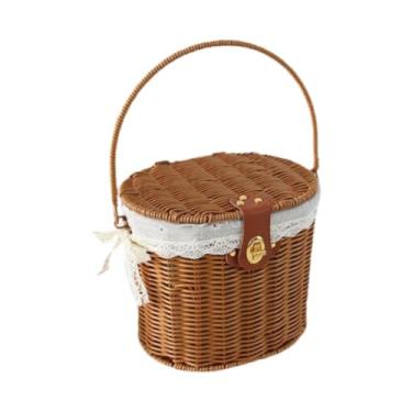 Imagem de Ｂｅｓｇａ Cesta de Armazenamento Tecida à Mão, Cesta de, Decoração Doméstica Rural com Alça, Cesta de Compras para Pequenos Brinquedos E Lanc, Forrado, Tamanho real