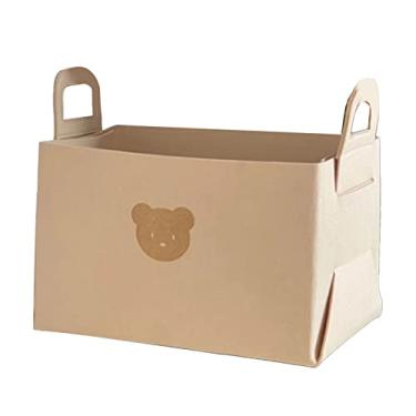 Imagem de Acouto Cesta de Armazenamento de Feltro Com Alças Duplas, Lixeira Dobrável e de Alta Capacidade para Lavanderia, Brinquedos e Roupas, Padrão de Urso Fofo (Bege)
