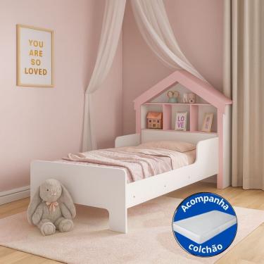 Imagem de Cama Infantil Solteiro Casinha Nicho Com Colchão Proteção Lateral