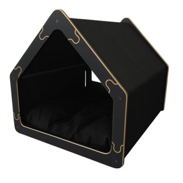 Imagem de Cama Caminha para Pet Cachorro e Gato Tamanho Grande em Madeira e Tecido, Luma Pet, Design Casinha, com Almofada Macia (Preto)