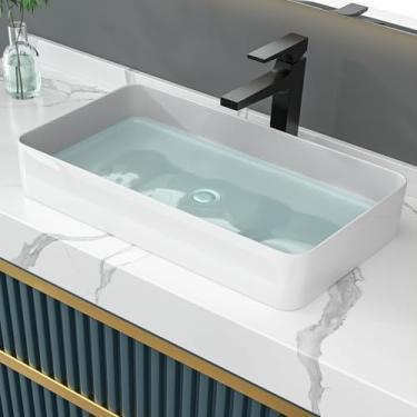 Imagem de Donsdey Pia de vaso retangular com suporte inferior 61 cm x 35,5 cm branco para vaso de banheiro porcelana de cerâmica sob o balcão pia pia bacia