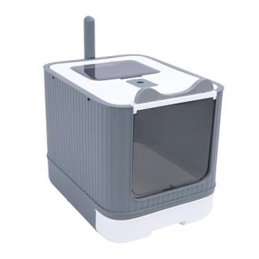 Imagem de aqxreight Grande Caixa de Areia de Gato Fechada Com Entrada Superior - Design Coberto de Odor para Casa, Interior Espaçoso para Gatos Grandes, Acabamento Moderno (Branco)