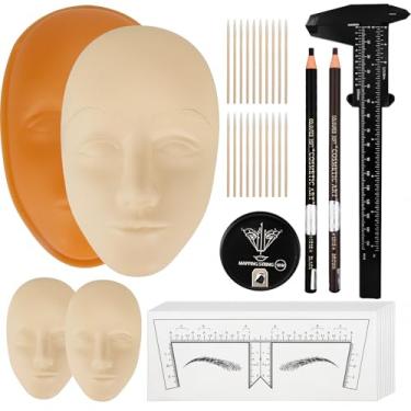 Imagem de Guapa Kit de prática de tatuagem facial 5D – Cabeça de silicone com suporte, lápis de sobrancelha, cordão de mapeamento e régua para treinamento de sobrancelha, lábio, delineador microblading (kit