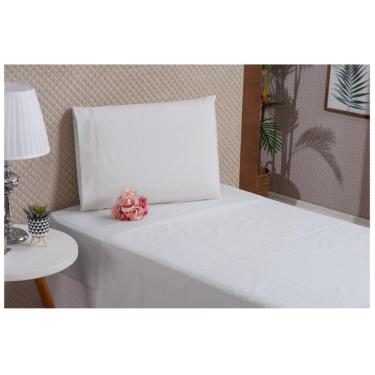 Imagem de Jogo Cama Solteiro Branco Algodão 3 Peças Com Lençol De Cima