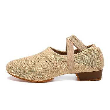 Imagem de GYUBL Tênis feminino de dança latina para iniciantes 2,5 cm de salto baixo padrão de dança social de salão, Marrom, 38
