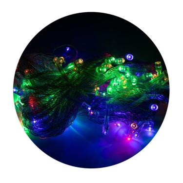 Imagem de Led Pisca Cordão Com 10 Metros 100 Lampadas Formato Gota Fio Crystal Tomada Luz Natal Ano Novo Colorido