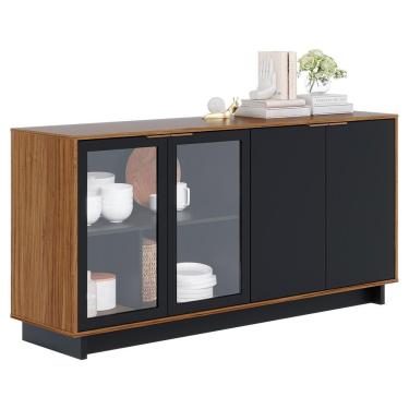 Imagem de Balcao Aparador Buffet 4 Portas 160 Cm Vitoria Noce Milano Preto Colibri