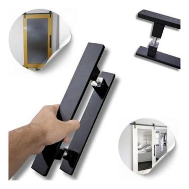 Imagem de Par Puxador Barra Chata 45Cm Preto Porta Piv Cor Mad Vidro - AGS
