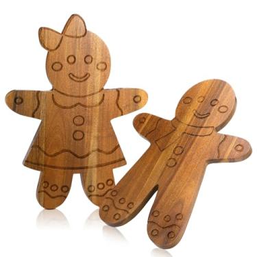 Imagem de Uiifan 2 peças de tábua de corte de Natal, placa de charcutaria para homem, pão de gengibre, madeira de acácia, bandeja de servir, travessa de corte, bloco de açougueiro para cozinha, queijo, pão