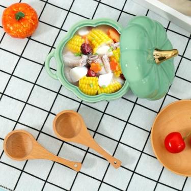 Imagem de KTZCTPCA Conjunto de tigela de abóbora com tampa e alça |, tigelas de sopa de abóbora com colher de madeira, tigela de cerâmica de abóbora, panela de forno holandês para festa de Ação de Graças de