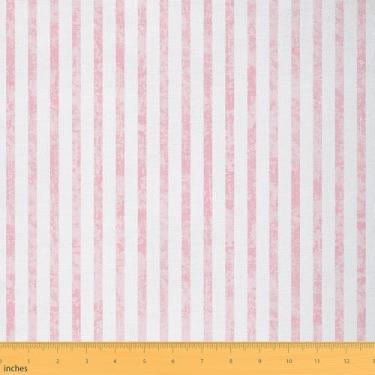 Imagem de jejeloiu Tecido listrado rosa da Yard Tecido de estofamento simples moderno geométrico bonito à prova d'água decoração interna e externa para projetos de artesanato de costura DIY 1 jarda