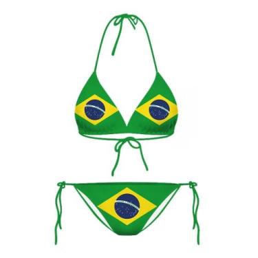 Imagem de Biquini Estampado 3D com Bandeira do Brasil - Sexy, Laço Ajustável, BR