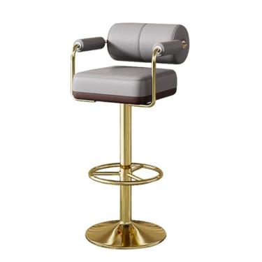 Imagem de Vigosit Banqueta de bar moderna, banqueta de barra ajustável para cozinha lsland ou café, bancos de bar giratórios estofados de couro PU confortáveis com encosto e apoios de braços para sala de jantar