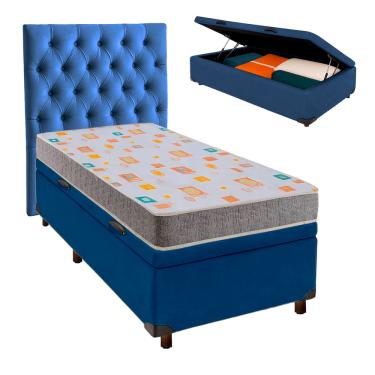 Imagem de Cama Box Bau + Colchão Solteiro D20 D20 Inducol + Cabeceira Estofada