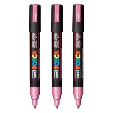 Imagem de posca Marcadores de tinta à base de água PC-5M, ponta média reversível (1,8-2,5 mm), rosa metálico, 3 unidades