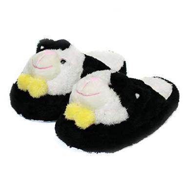 Imagem de Onmygogo Pantufas de pelúcia de animais felpudos para mulheres e homens, chinelos de inverno para uso interno em casa para adultos, Black Cat, 7-9 M US