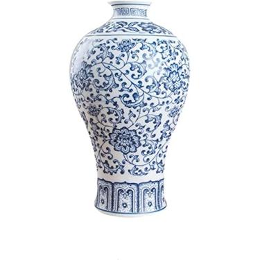 Imagem de LIFOND Vaso de flores, vasos de porcelana sem esmaltado, azul e branco, design de lótus, vaso de cerâmica, decoração de casa, vasos de flores Jingdezhen, vaso de flores, decoração de mesa (B)