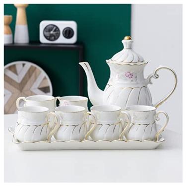 Imagem de Conjunto de chá, chávenas, conjunto de bule de chá, conjunto de 8 peças, bule de chá com 6 xícaras de café com bandeja, conjunto de chávenas de café britânicas, conjunto de chávenas de chá, conjunto