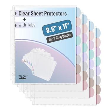 Imagem de Mr. Pen - Protetores de folha transparentes com 8 abas, 2 conjuntos, divisórias de plástico para fichário de 3 anéis, divisória de página de índice inserível, abas multicoloridas