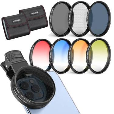 Imagem de Kit 7 Filtro de Lente para Celular e Câmeras 58mm Neewer + Case