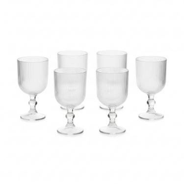 Imagem de Conjunto de Taças 6 Peças Canelada, Vidro Resistente, Transparente, Design em Relevo, P/Bebida Suco Drink, Decoração Bar Cozinha Utensílio (Conjunto de Taças 6 Unid 350ml)